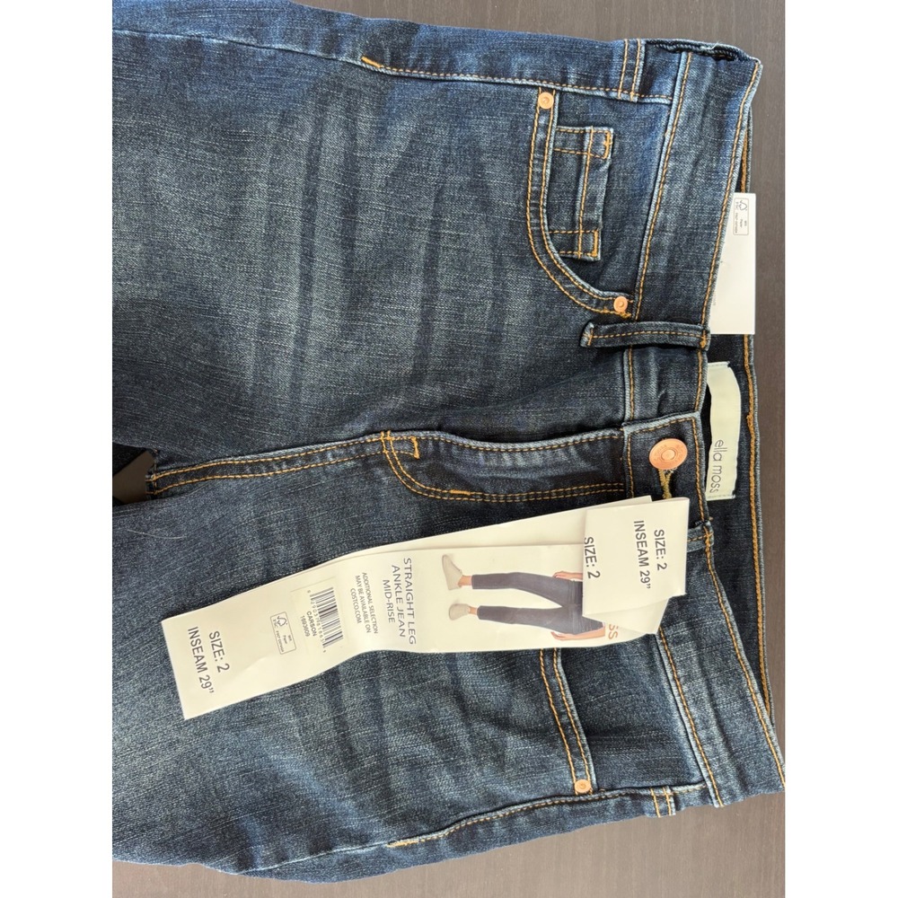 Ella Moss Womens Straight Leg Ankle Jean Mid-Rise Dark Wash Denim Size 2 NWT